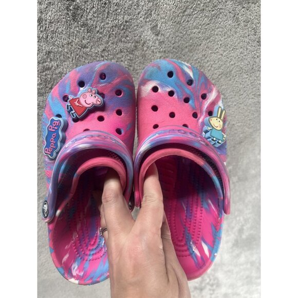 Crocs Peppa Pig Jibblits Tie Dyed Sling Pink Blue White Clogs J 1  Youth Sandals - Picture 6 of 11